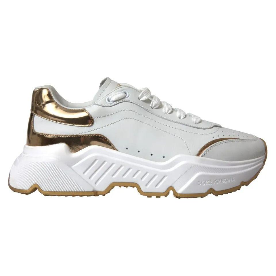 Dolce & Gabbana White Gold Leather Men Sneakers DAYMASTER Shoes LA5319#1-36