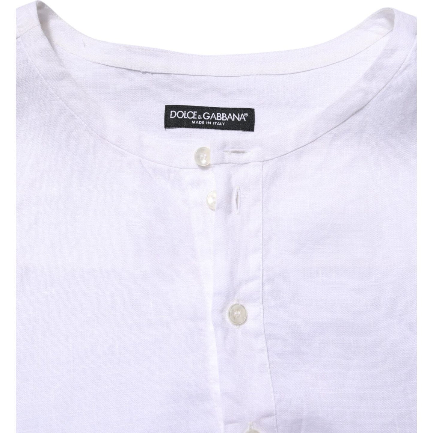 Dolce & Gabbana White Linen Long Sleeves Casual Men Shirt