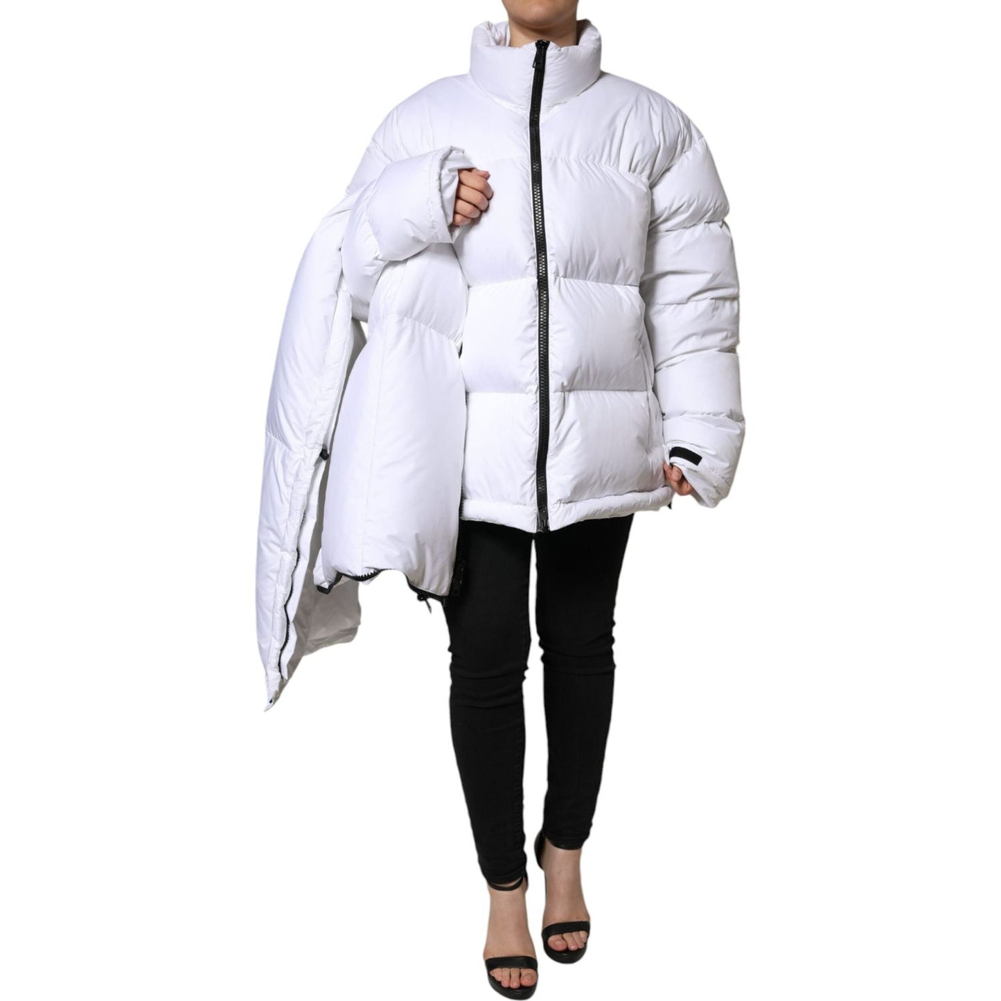Dolce & Gabbana White Puffer Quilted Full Zip Coat Jacket JKT3815-40