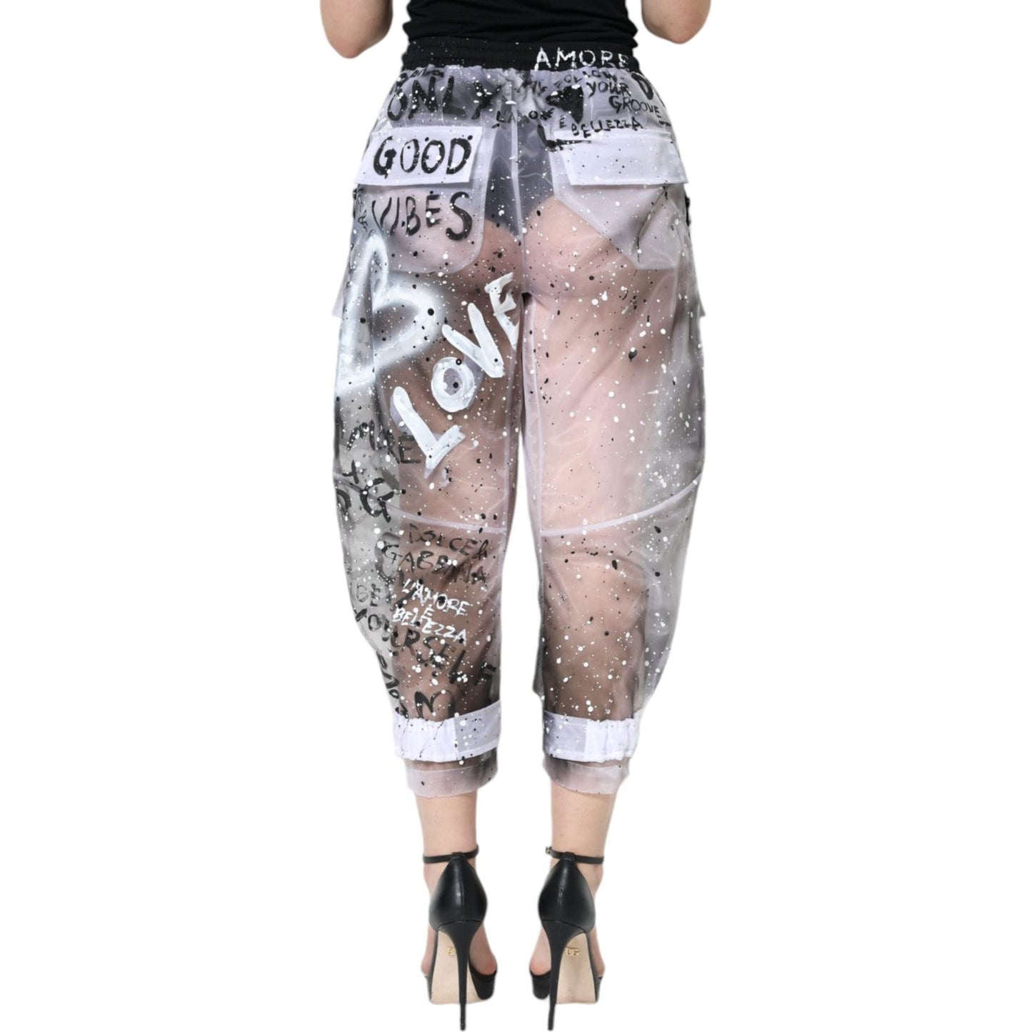 Dolce & Gabbana White See Through Logo Cropped Cargo Pants PAN74599-40