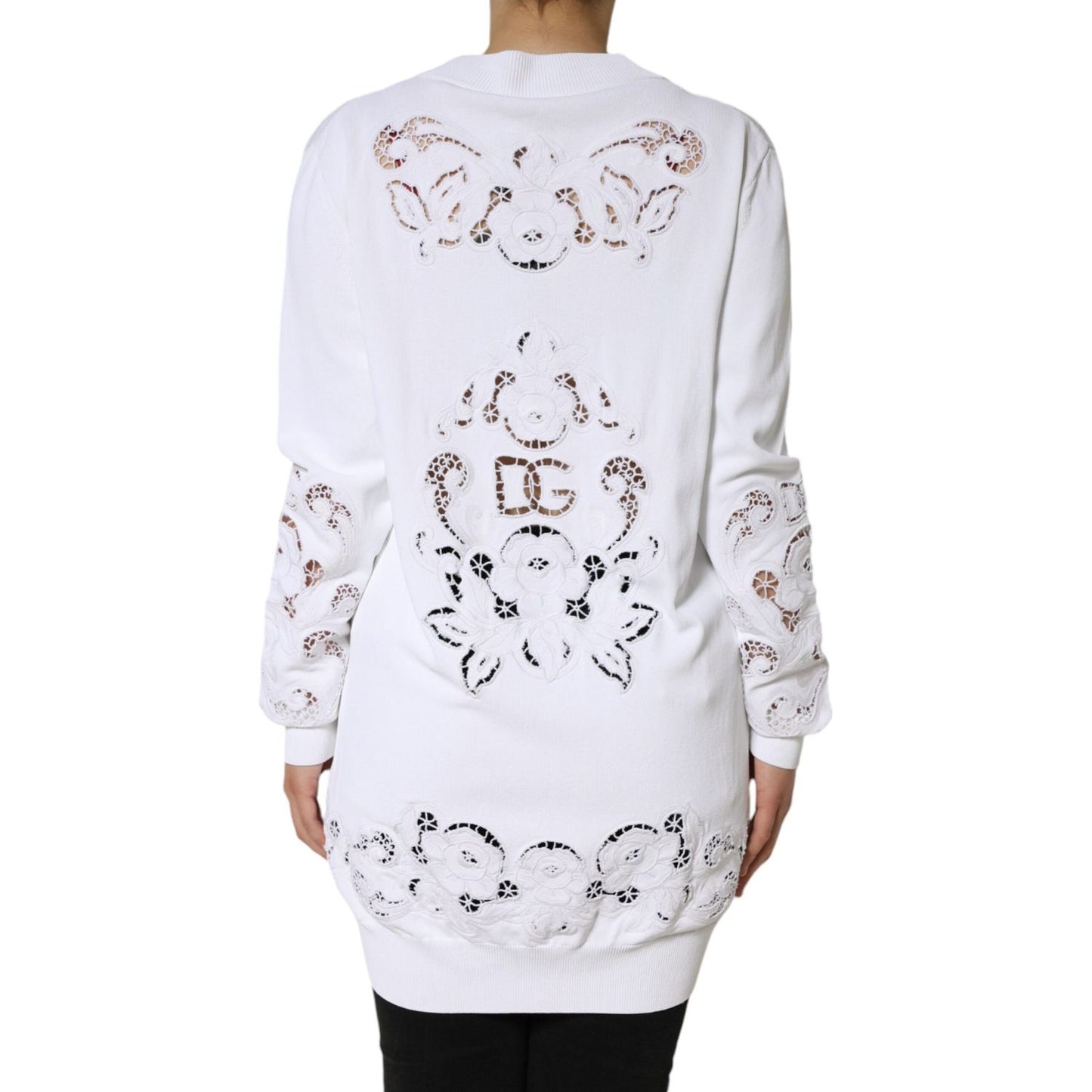 Dolce & Gabbana White Viscose Floral Cut Out Cardigan Sweater JKT4118-44