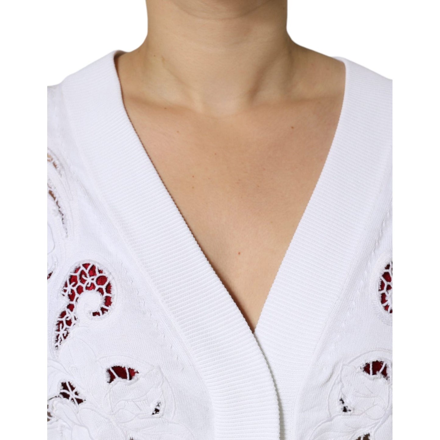 Dolce & Gabbana White Viscose Floral Cut Out Cardigan Sweater JKT4118-44