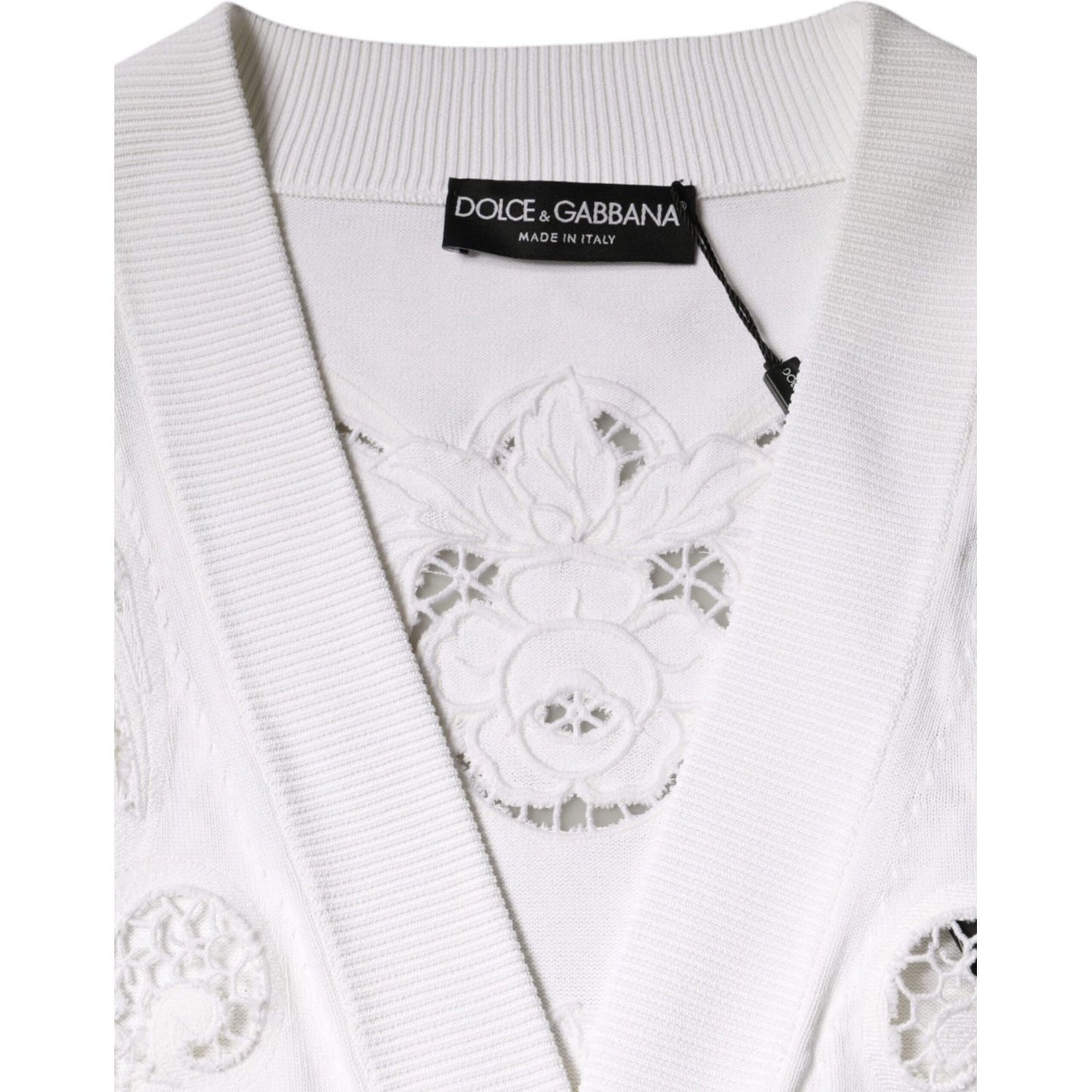 Dolce & Gabbana White Viscose Floral Cut Out Cardigan Sweater JKT4118-44