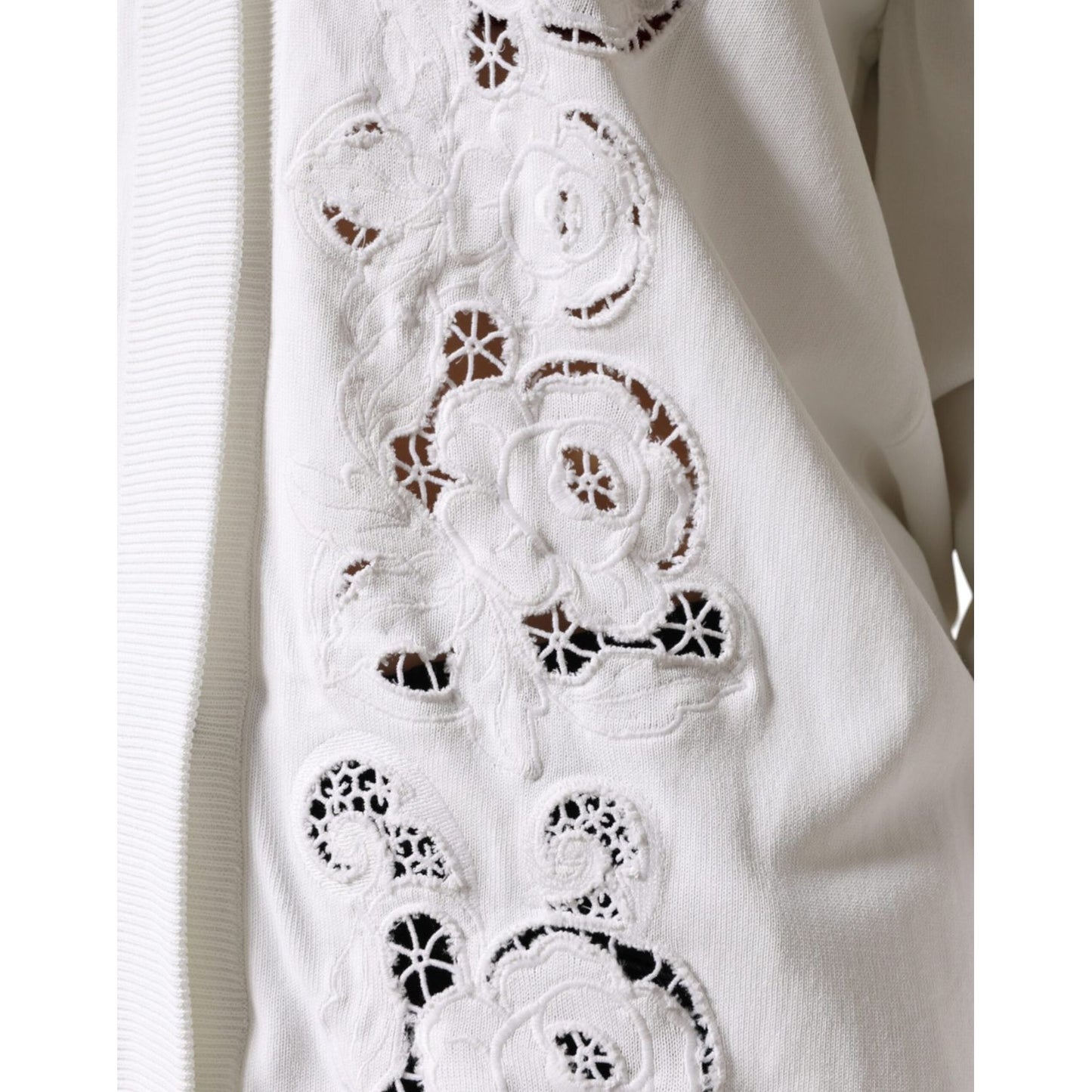 Dolce & Gabbana White Viscose Floral Cut Out Cardigan Sweater JKT4118-44