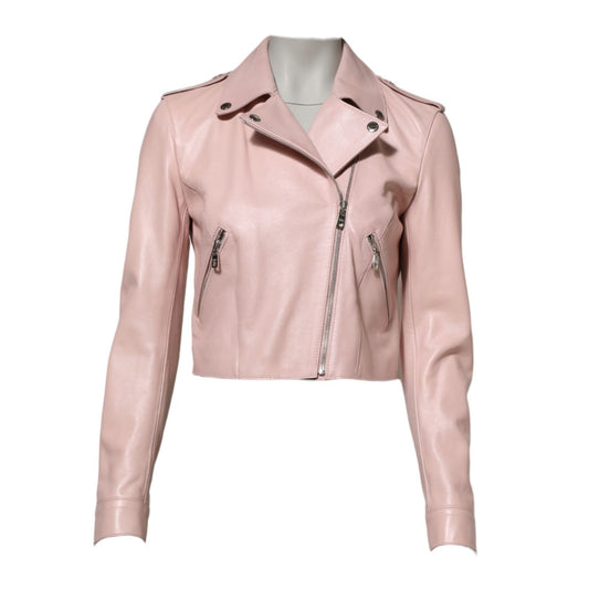 Dolce & Gabbana Light Pink Collar Leather Women Biker Jacket