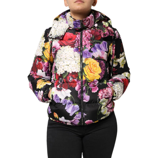 Dolce & Gabbana Multicolor Floral Hooded Puffer Quilted Jacket