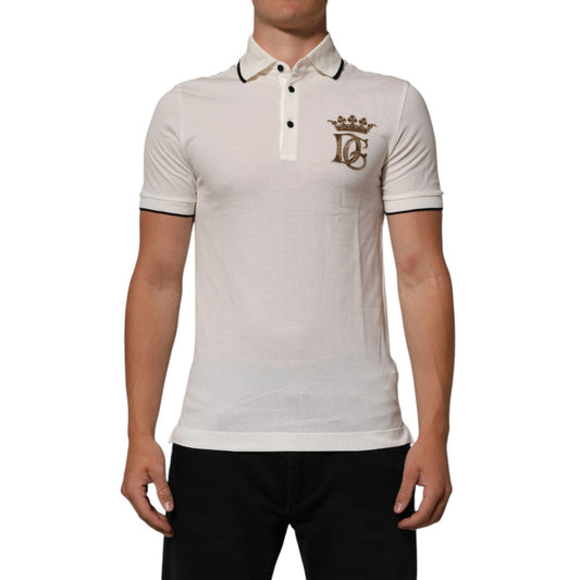 Dolce & Gabbana White Logo Embroidery Cotton Polo T-shirt