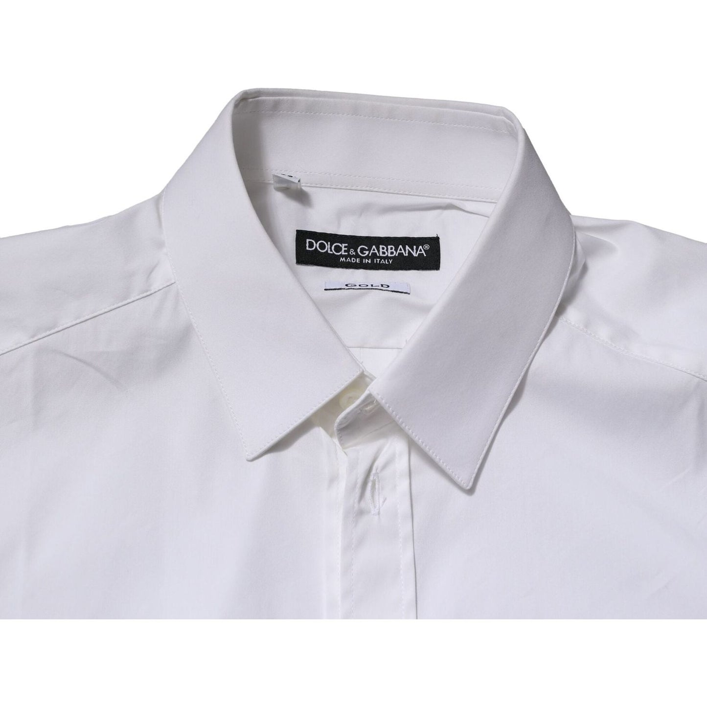 Dolce & GabbanaDolce & Gabbana White GOLD Long Sleeves Dress Formal Shirt1728,67345645728,Dolce & Gabbana,IT40 | M,Material: 70% Cotton 23% Nylon 7% Elastane,Men,Preowned / Defect,Shirts - Men - Clothing,White