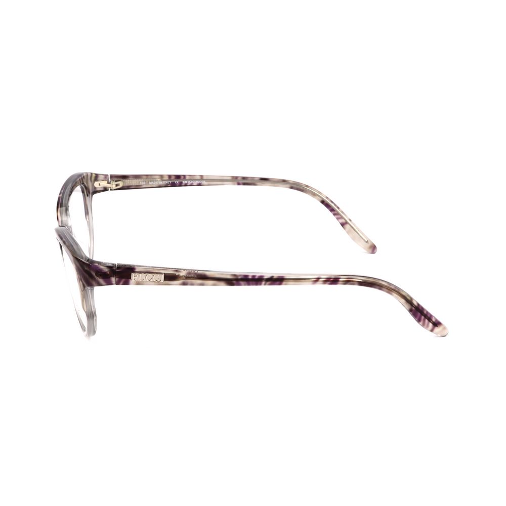 Side view of Emilio Pucci Gray Plastic Glasses (Frames) in zebra and transparent gray, showcasing temple design and logo detail.