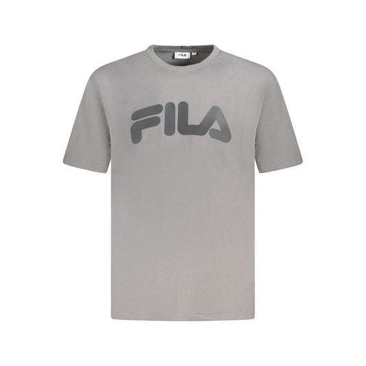 Fila Gray Cotton Men T-Shirt with iconic logo and bold black print, perfect for casual urban style and all-day comfort.