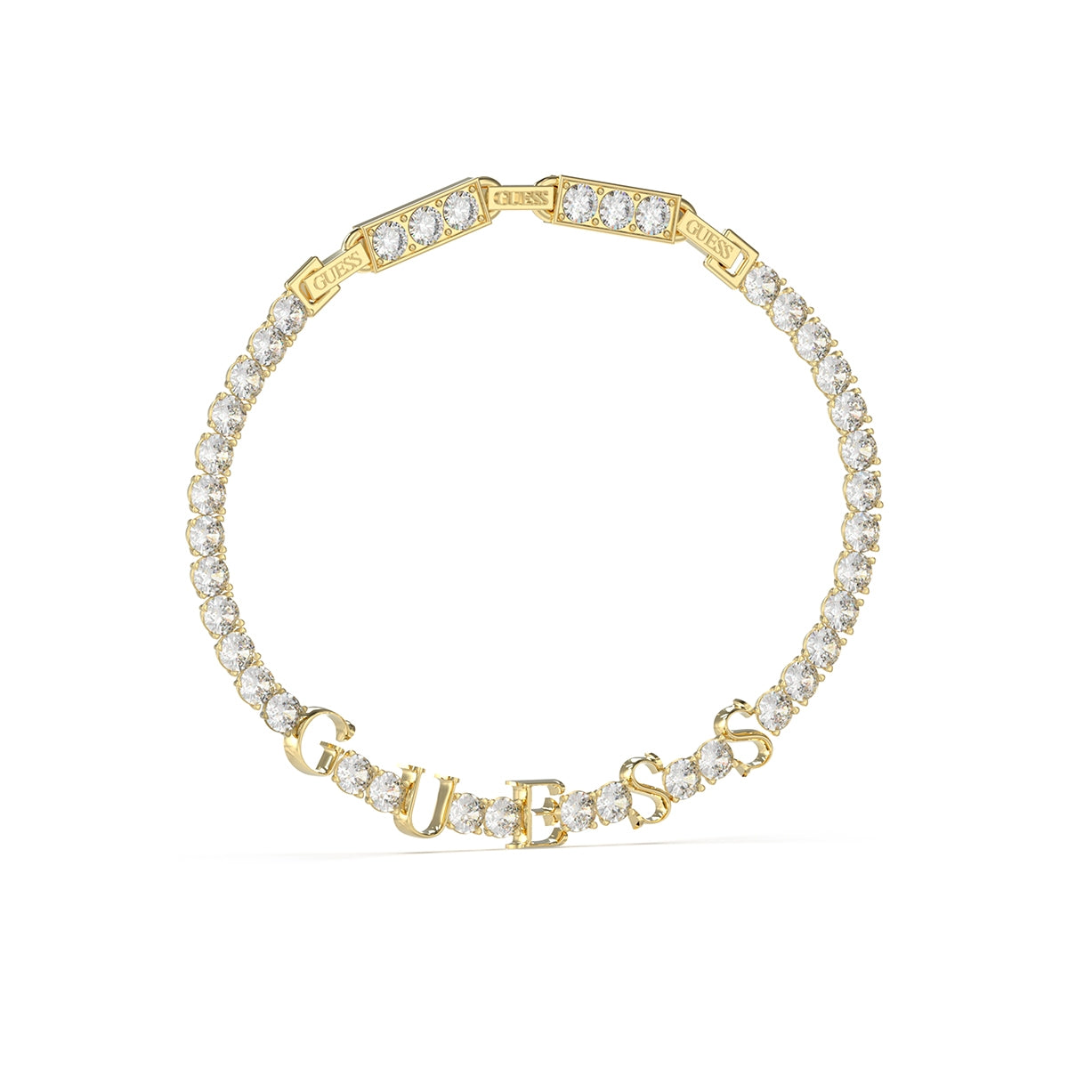 GUESS JEWELS JEWELRY Mod. JUBB04218JWYGT-U gold bracelet with crystal embellishments and GUESS lettering.