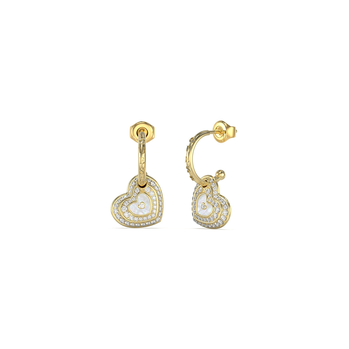 Alt Tag: GUESS JEWELS JEWELRY Mod. JUBE04019JWYGWHT-U heart-shaped gold earrings with crystals
