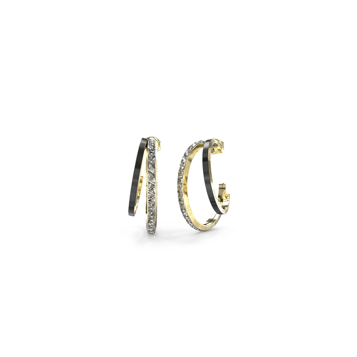 GUESS JEWELS JEWELRY Mod. JUBE04569JWYGBKT-U gold and black hoop earrings with crystal accents