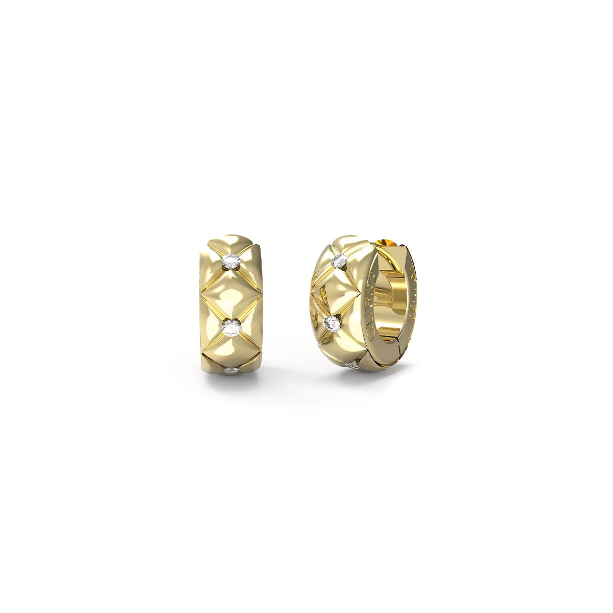 Stylish GUESS JEWELS JEWELRY Mod. JUBE04590JWYGT-U gold earrings with diamond accents.