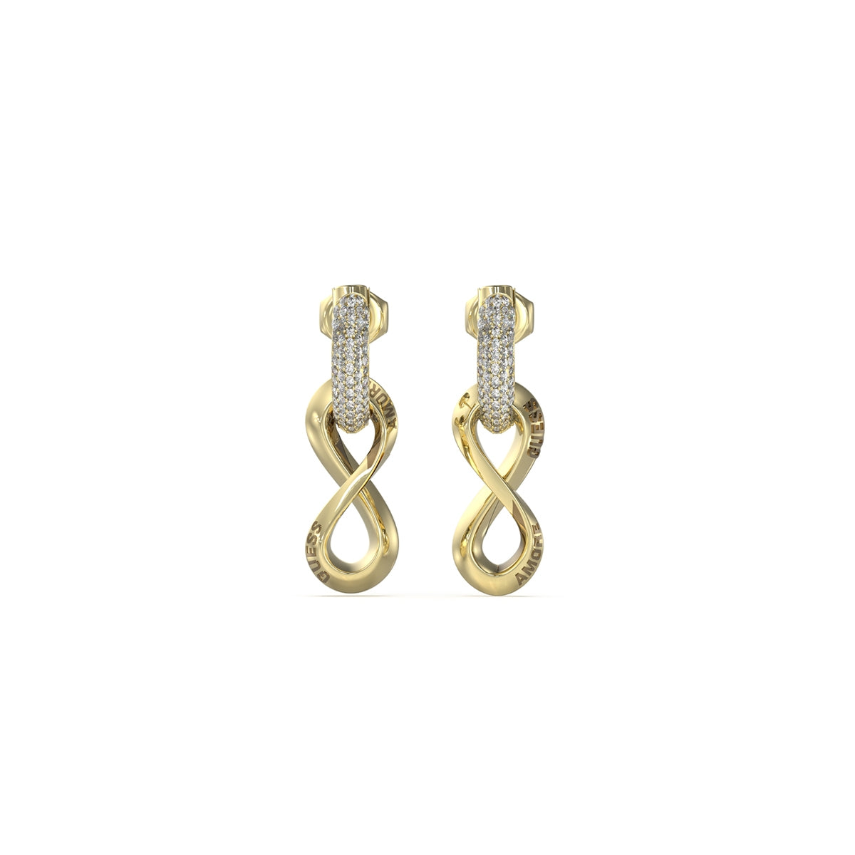 GUESS JEWELS JEWELRY Mod. JUBE05051JWYGT-U gold infinity earrings with crystal accents, elegant design for a luxury look.