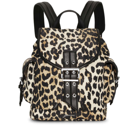Ganni Leopard Small Nylon Bucky Backpack Backpacks