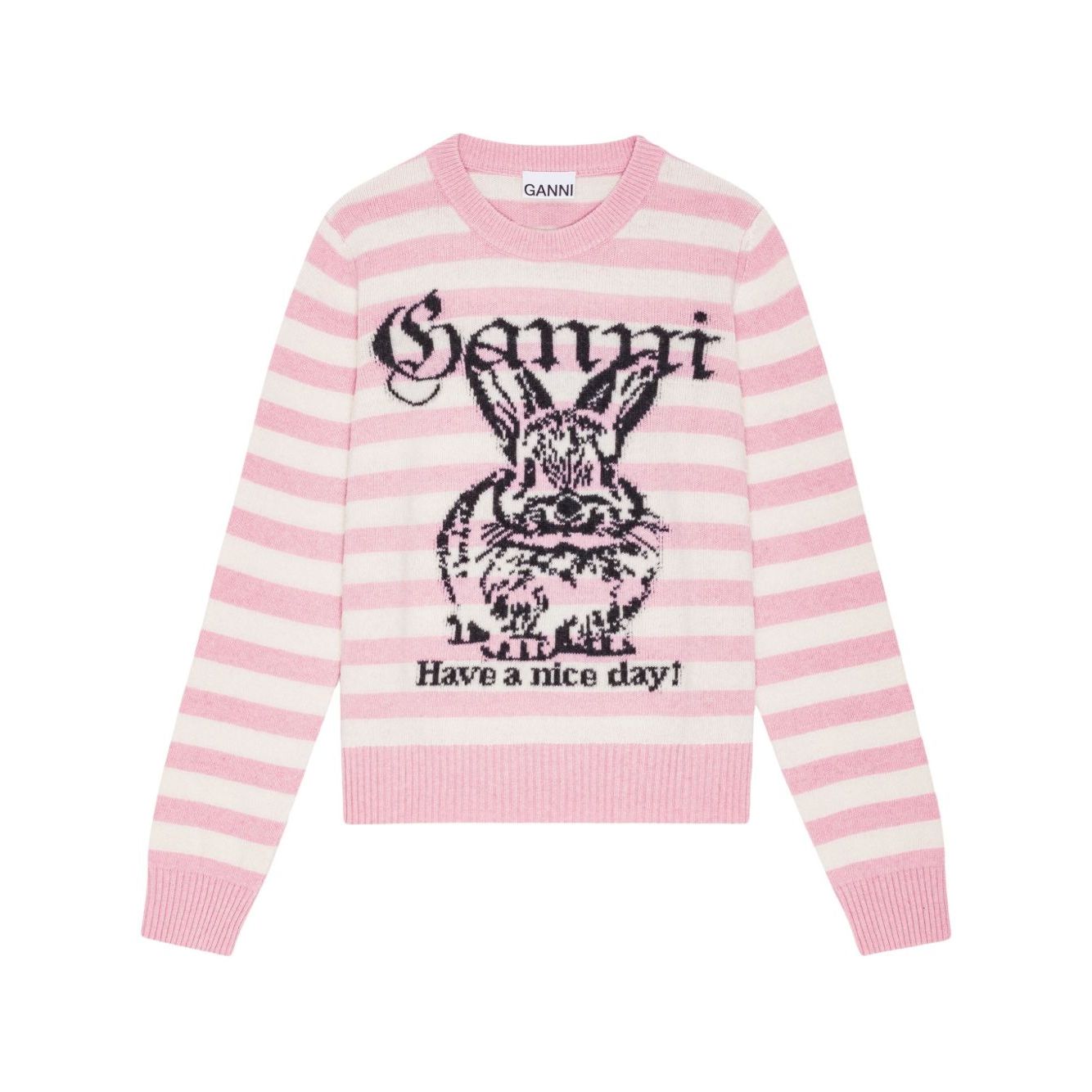 Ganni Striped Graphic Wool Bunny Jumper Topwear