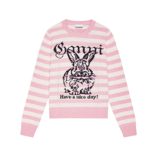 Ganni Striped Graphic Wool Bunny Jumper Topwear