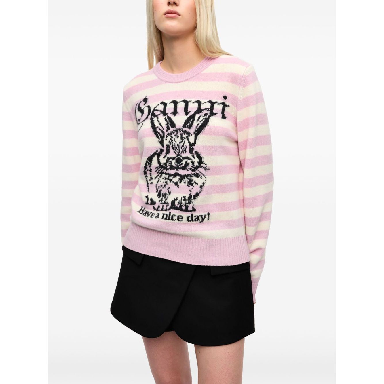 Ganni Striped Graphic Wool Bunny Jumper