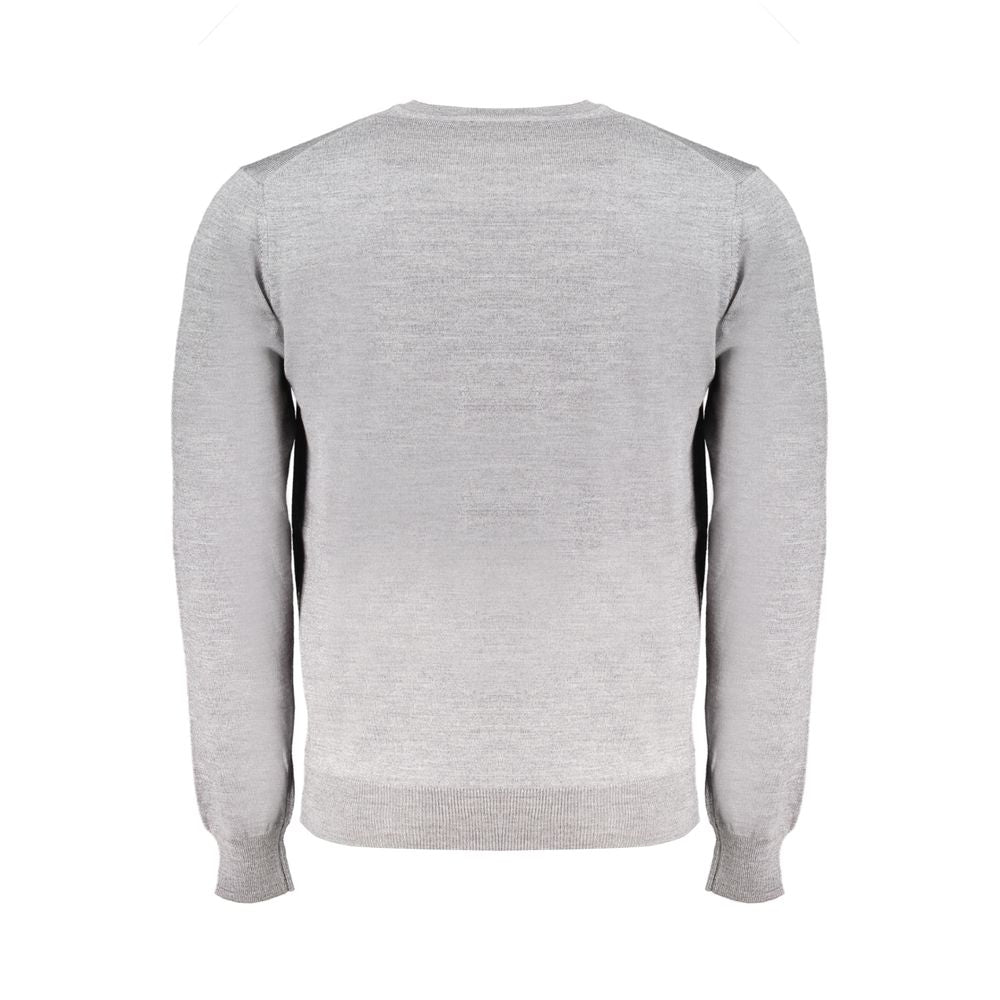 Harmont & Blaine Gray Wool Sweater, long-sleeved jersey with crew neck, featuring embroidery and logo