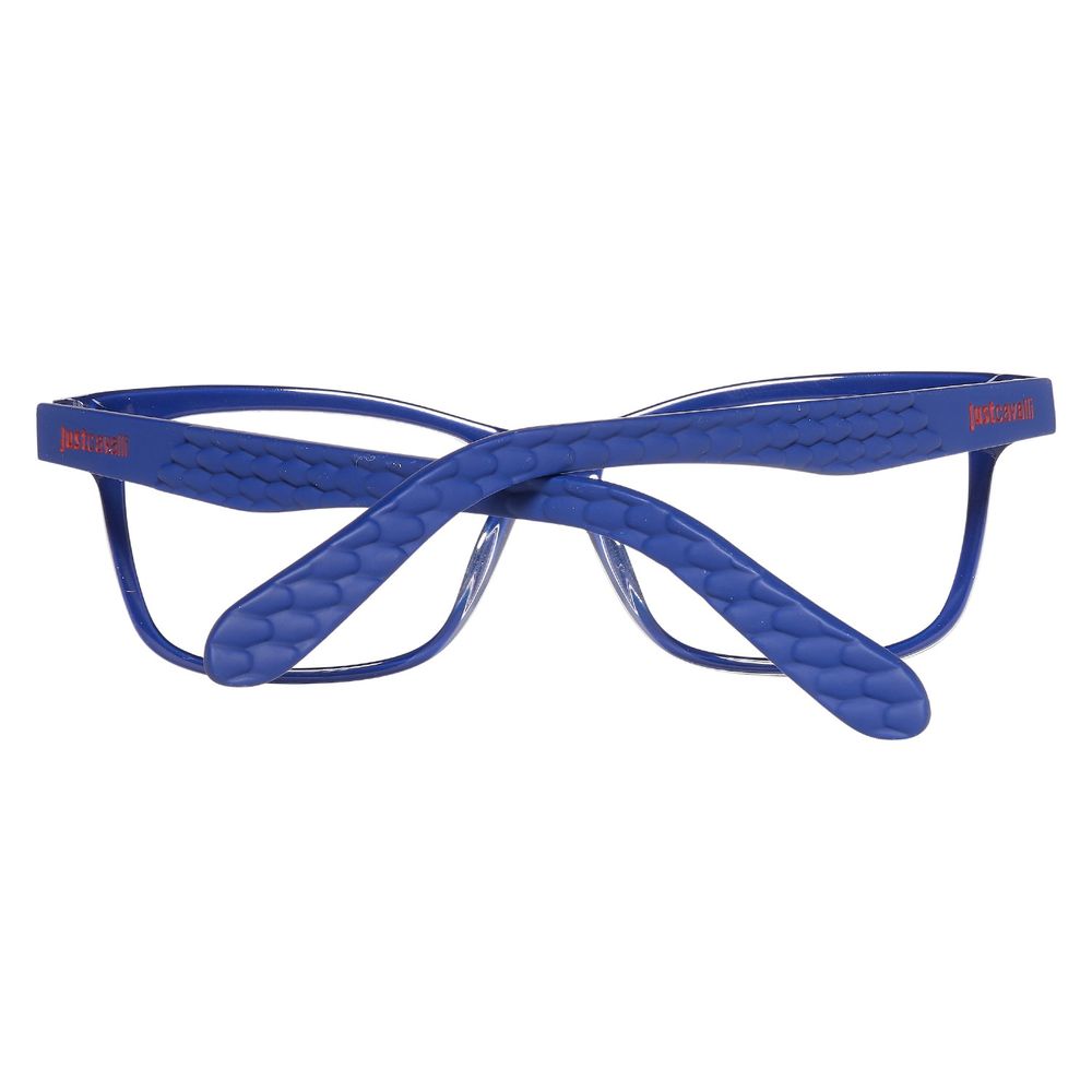 Just Cavalli Blue Plastic Glasses Frames featuring snake print detail and logo on temples, modern design, JC0642-090-53, 53/14/140mm.