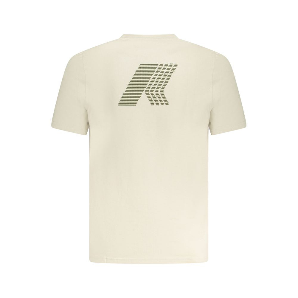 K-WAY Beige Cotton T-Shirt with embossed logo and crew neck, short sleeve design, back view.