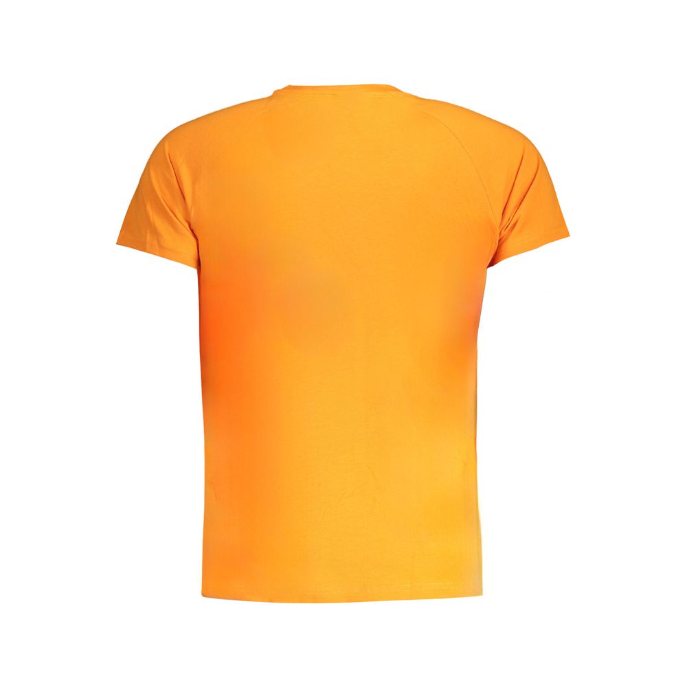 K-WAY Orange Cotton T-Shirt, short sleeve, crew neck, with logo application, back view.