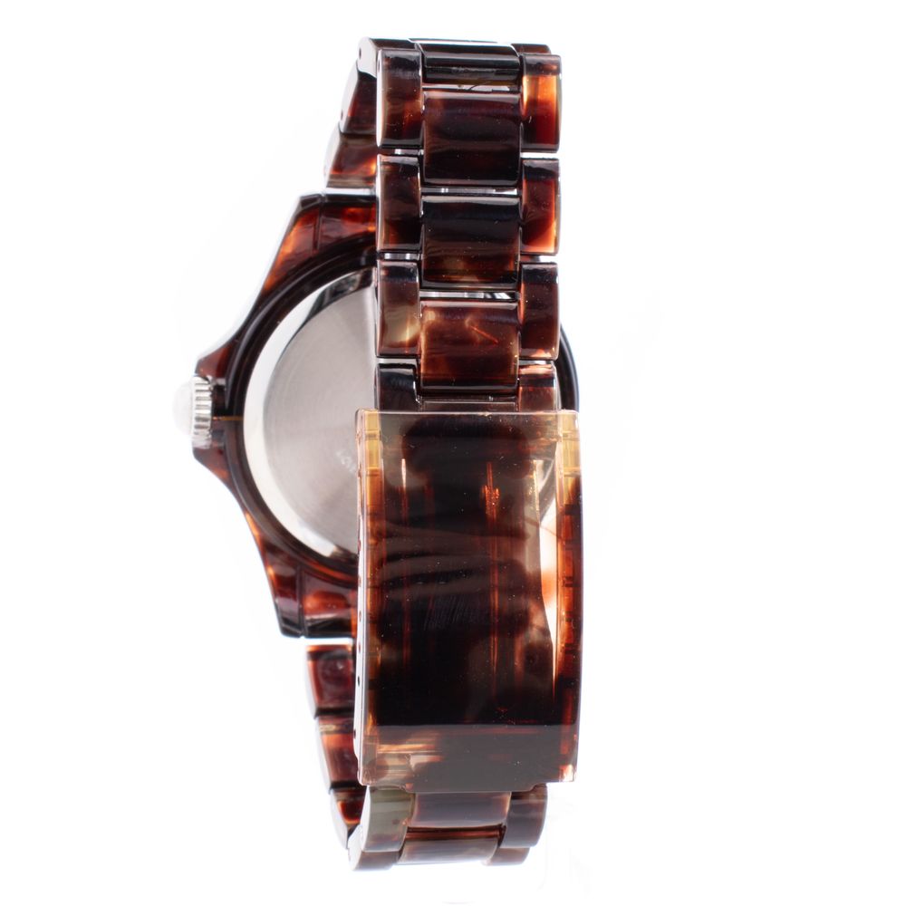 Back view of Lorus Brown Polyethylene Dress Watch with brown polyurethane bracelet and plastic case, featuring a mineral glass display.