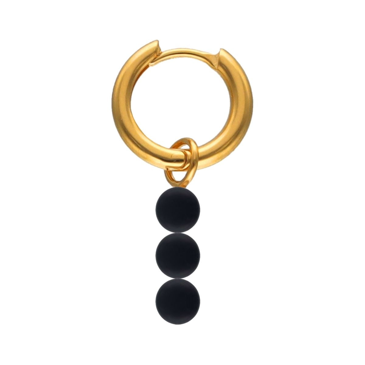 Gold earring with three black beads from MAJORICA JEWELRY Mod. 17535.07.1.E00.909.1 collection