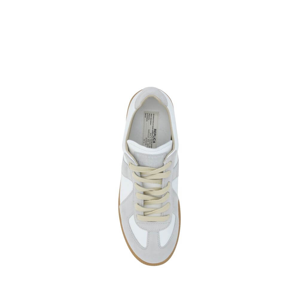 Top view of Margiela White Rubber Low Top Sneakers with suede detailing and gum sole, AW25 edition.
