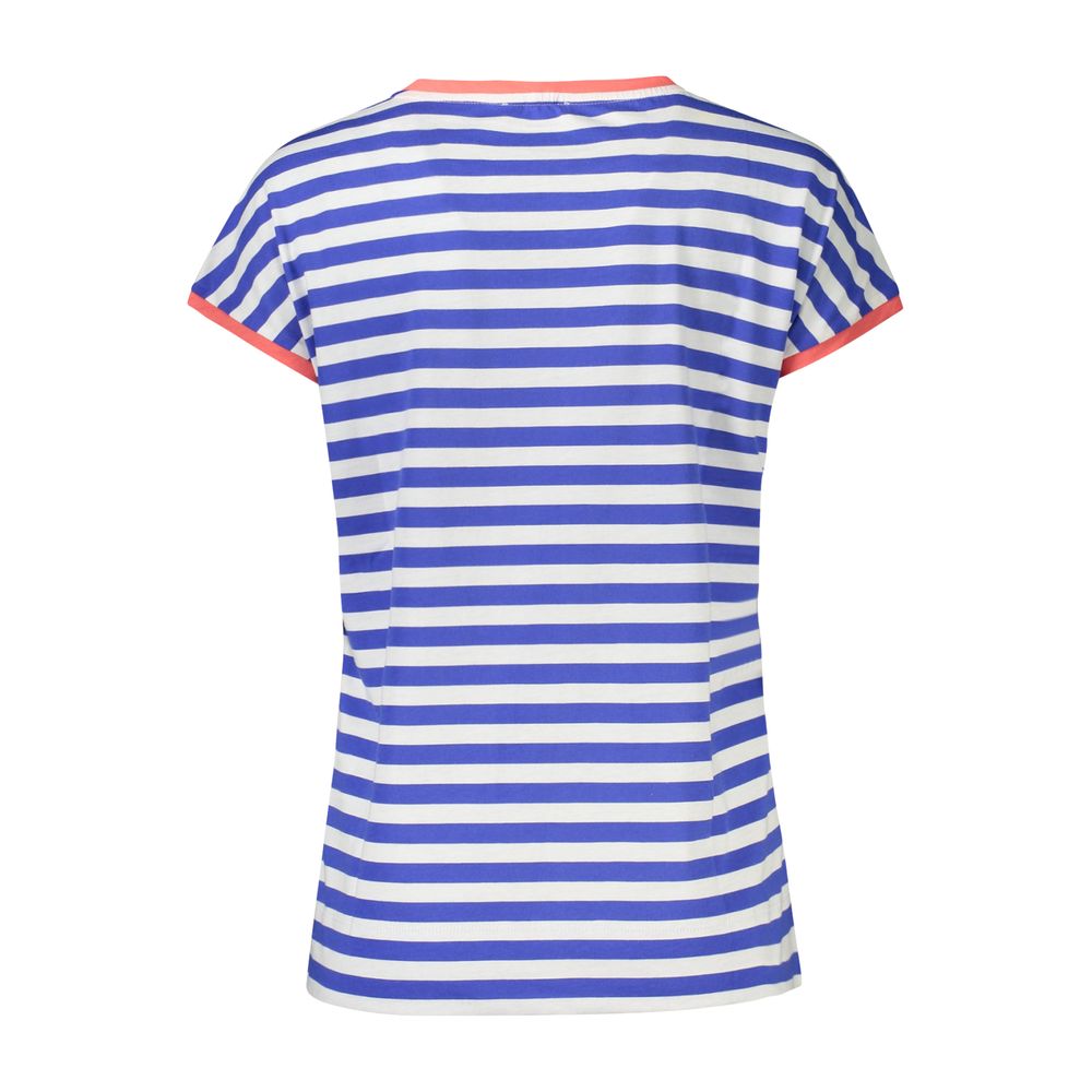 North Sails Blue Cotton T-Shirt with sleeveless striped design, crew neck, contrasting details, embossed print, logo on back view.