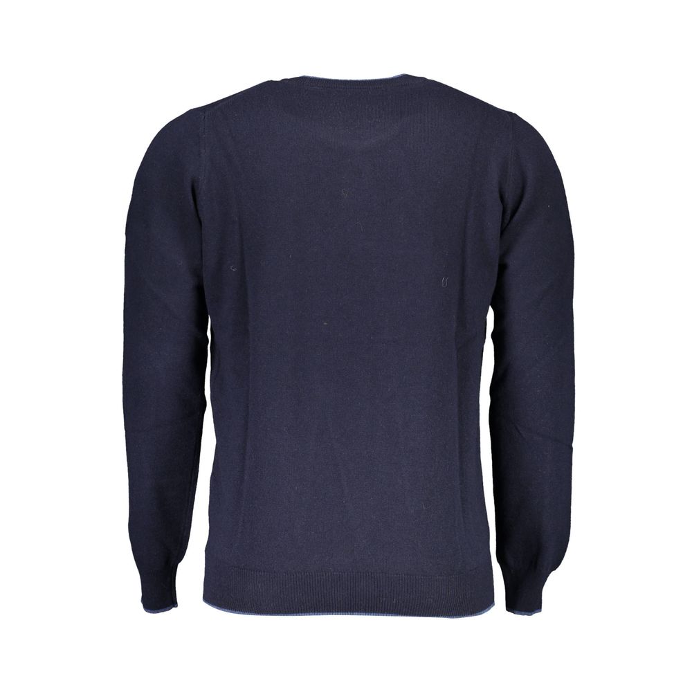 North Sails Blue Wool Sweater with long sleeves, round neck, contrasting details, and logo embroidery, made from recycled fibres.
