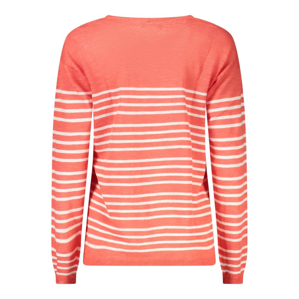 North Sails Red Cotton Sweater with striped long sleeves and wide neckline, featuring the brand logo on the front.