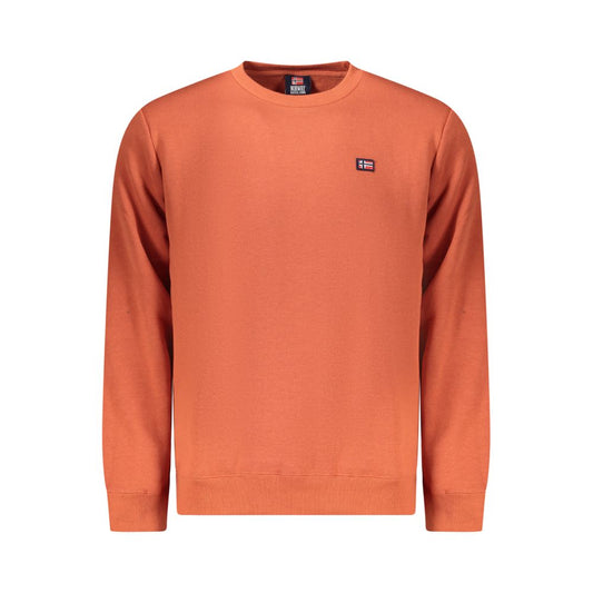 Norway 1963 Orange Cotton Men Sweater with crew neck and applique logo, perfect for bold fashion statements.