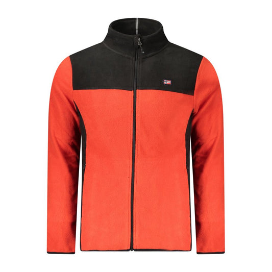 Norway 1963 Red Polyester Men Sweater with black yoke and zip pockets for a bold style statement