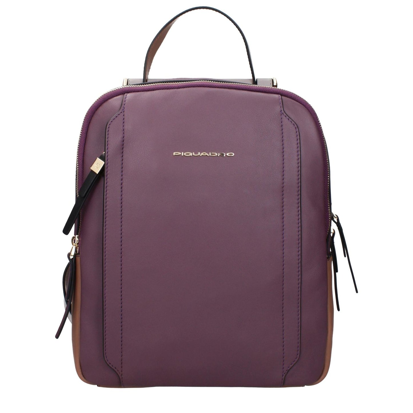 Piquadro Purple Leather Backpack with adjustable straps, front and side logos, and vintage effect. Ideal for iPad/PC cases.