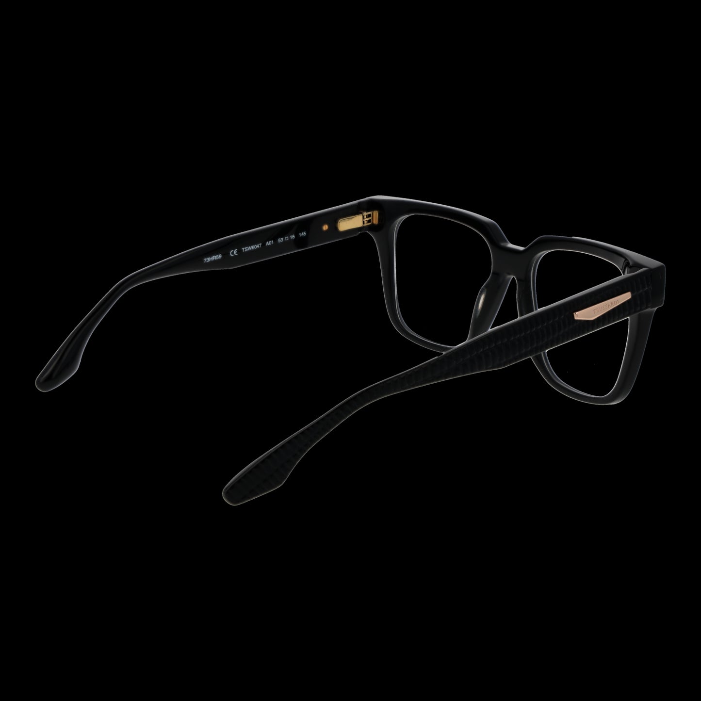 Elegant lady's glasses TRUSSARDI MOD. TSW6047 53A01 black frame, side view highlighting stylish design for fashion-forward individuals.