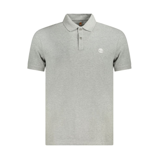 Alt Tag: Timberland Gray Cotton Polo Shirt, slim fit, short sleeves, 2 buttons, embroidery logo, stylish men's fashion.