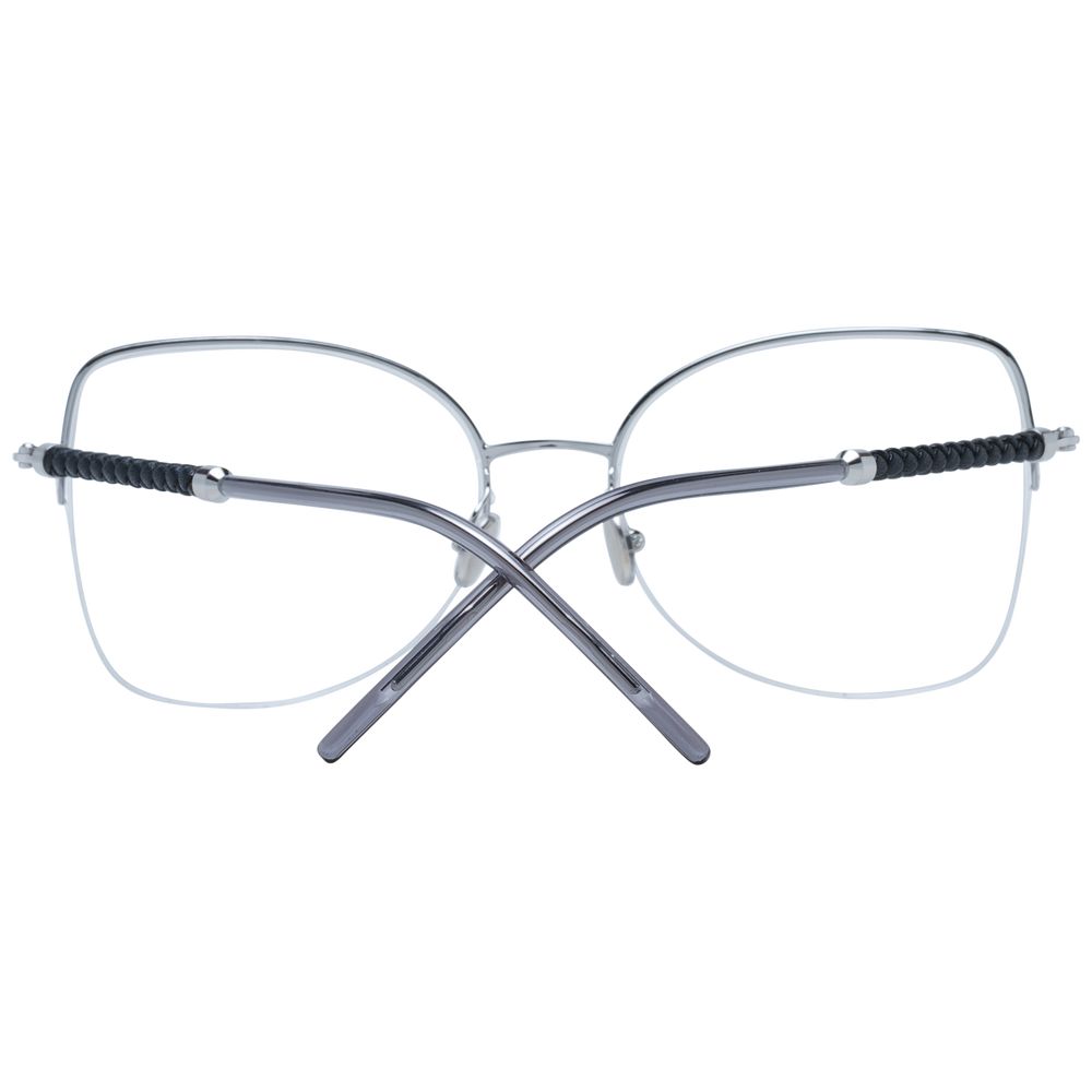Front view of Tod's Silver Metal Glasses (Frames) for women, featuring full-rim silver metal frame, butterfly style, and demo plastic lenses.