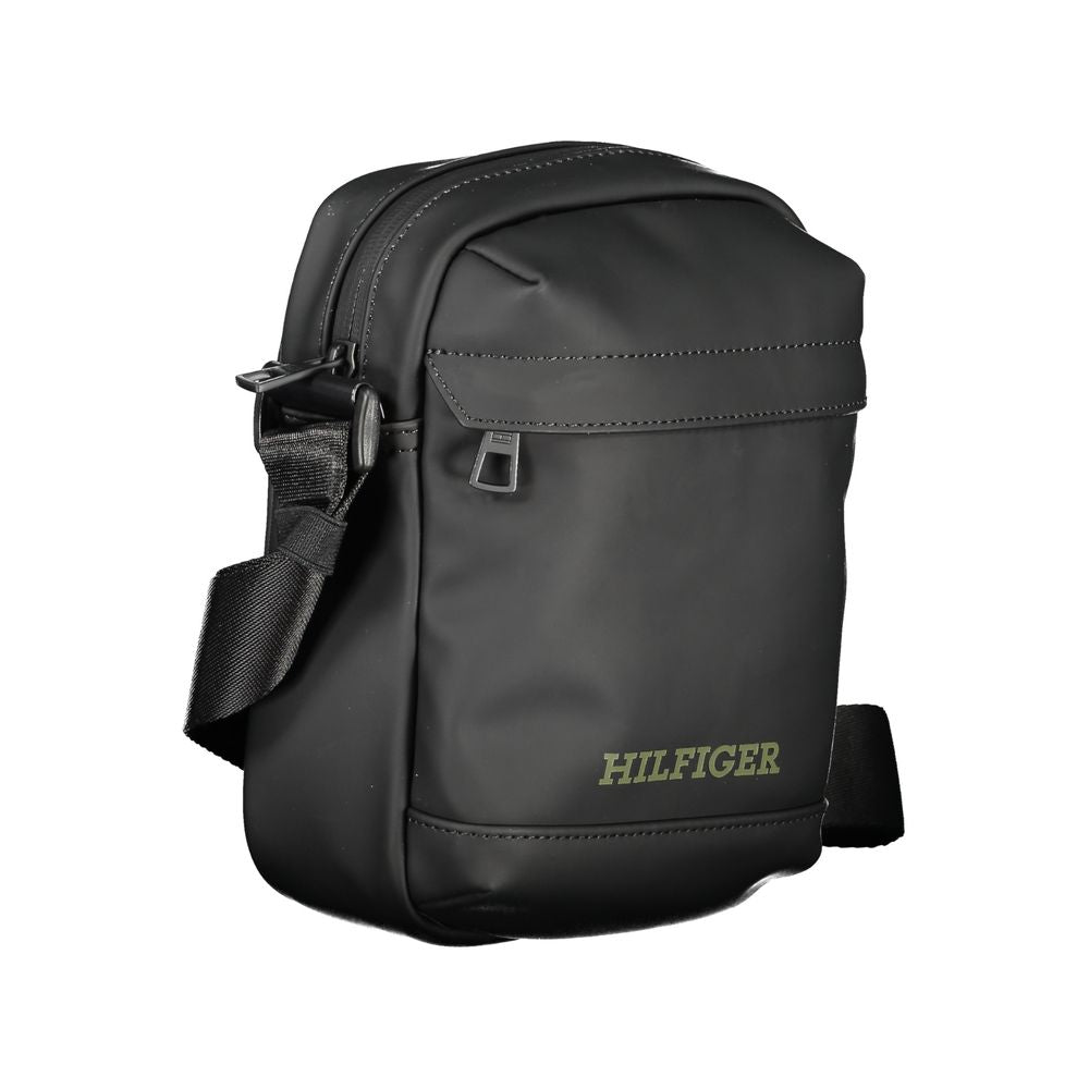Tommy Hilfiger Black Polyethylene Shoulder Bag with adjustable strap, external and internal pockets, and contrasting details.