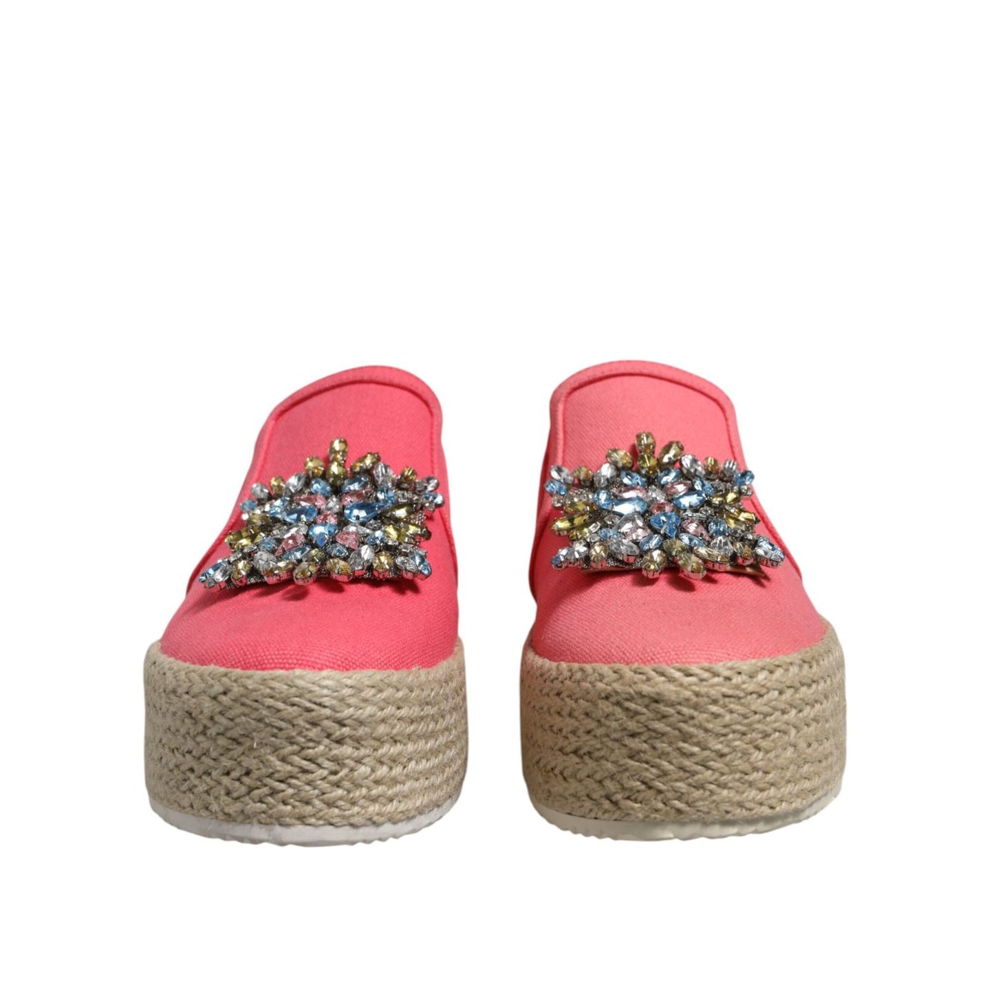 Twinset Pink Canvas Crystal Embellished Slip On Shoes