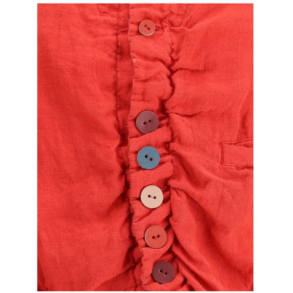 Undercover Linen JacketLinen Jacket with ruffles and multicolored buttons by Undercover, a distinctive and experimental design. Made of pure linen with a crumpled effect, it features a front closure with contrasting ruffles and buttons, flap welt pockets,