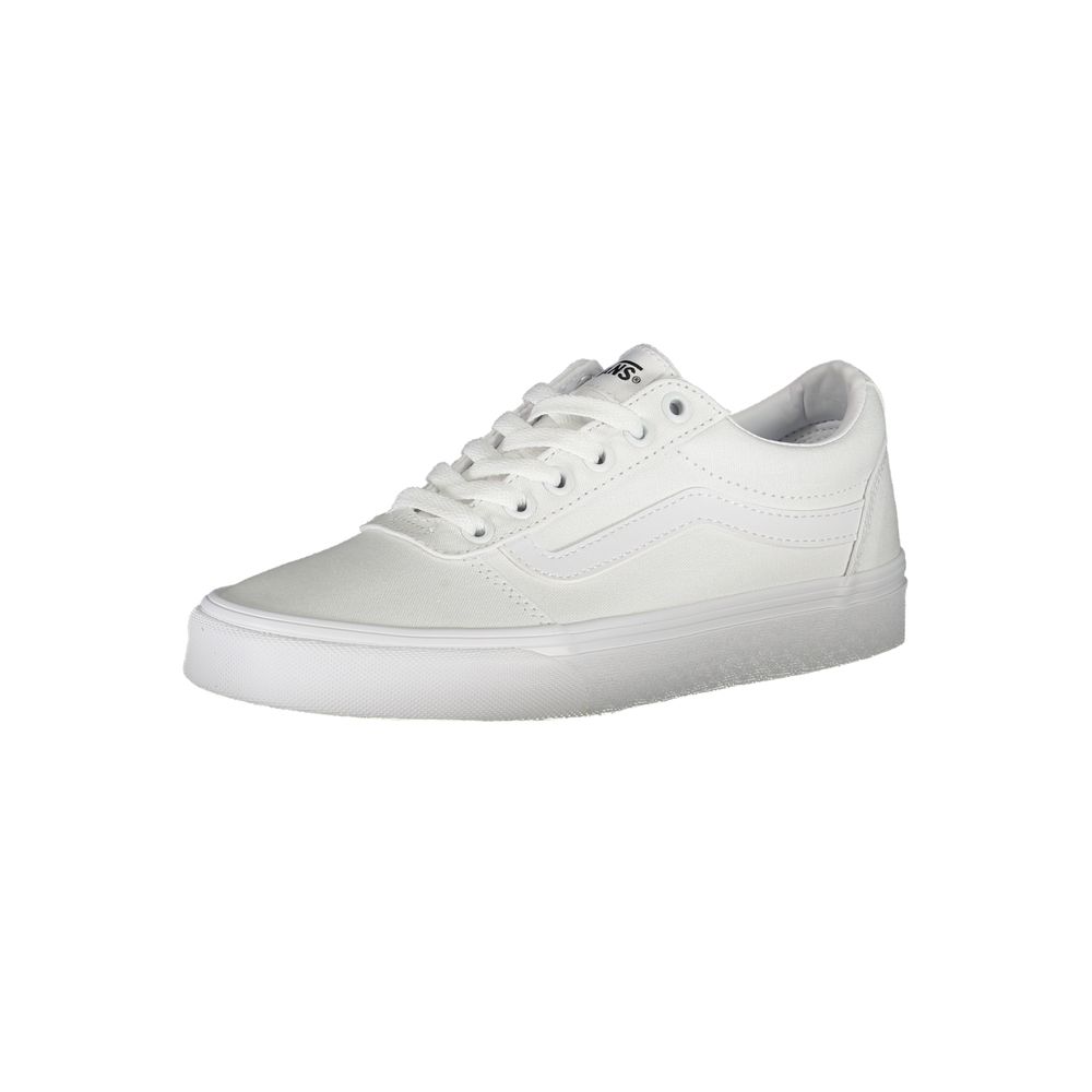 Vans White Polyester Sneaker with laces, contrast details, and logo, ideal for sports footwear enthusiasts.