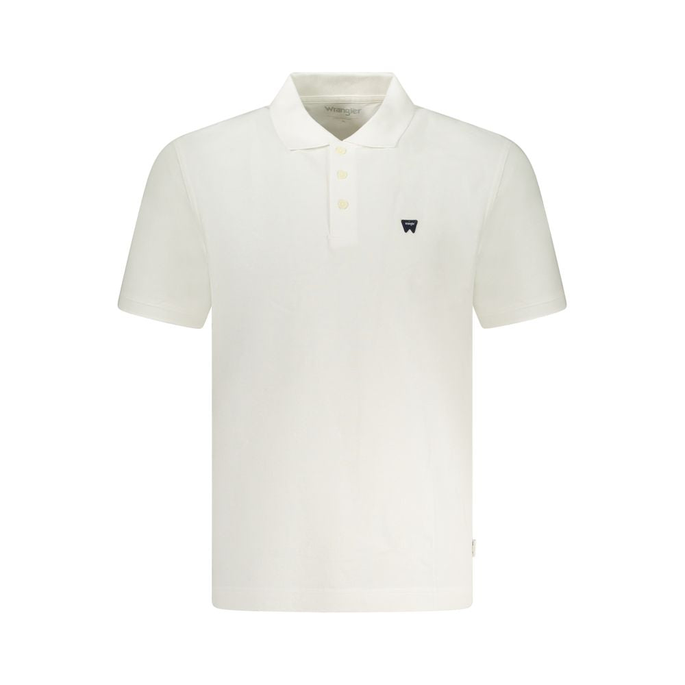 Wrangler White Cotton Polo Shirt with short sleeves, 3 buttons, and logo application.