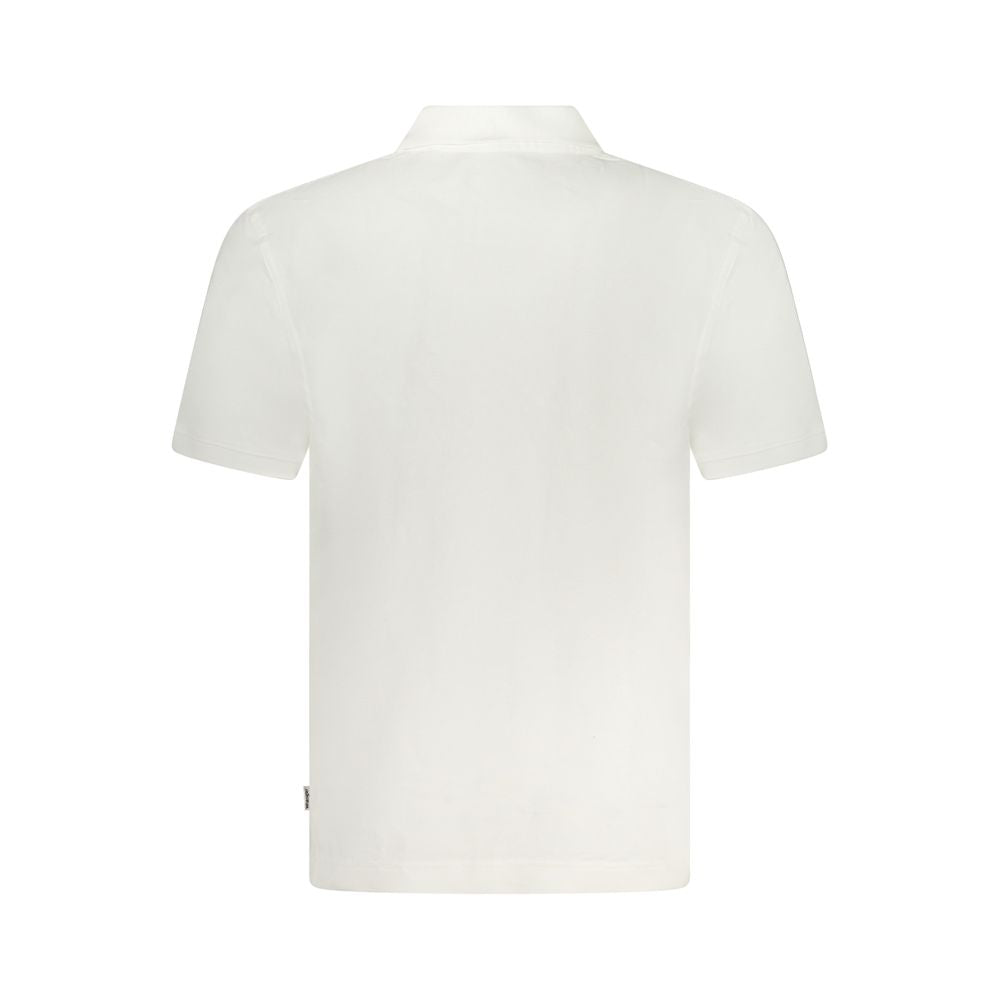 Wrangler White Cotton Polo Shirt with short sleeves, 3 buttons, and logo application, back view.