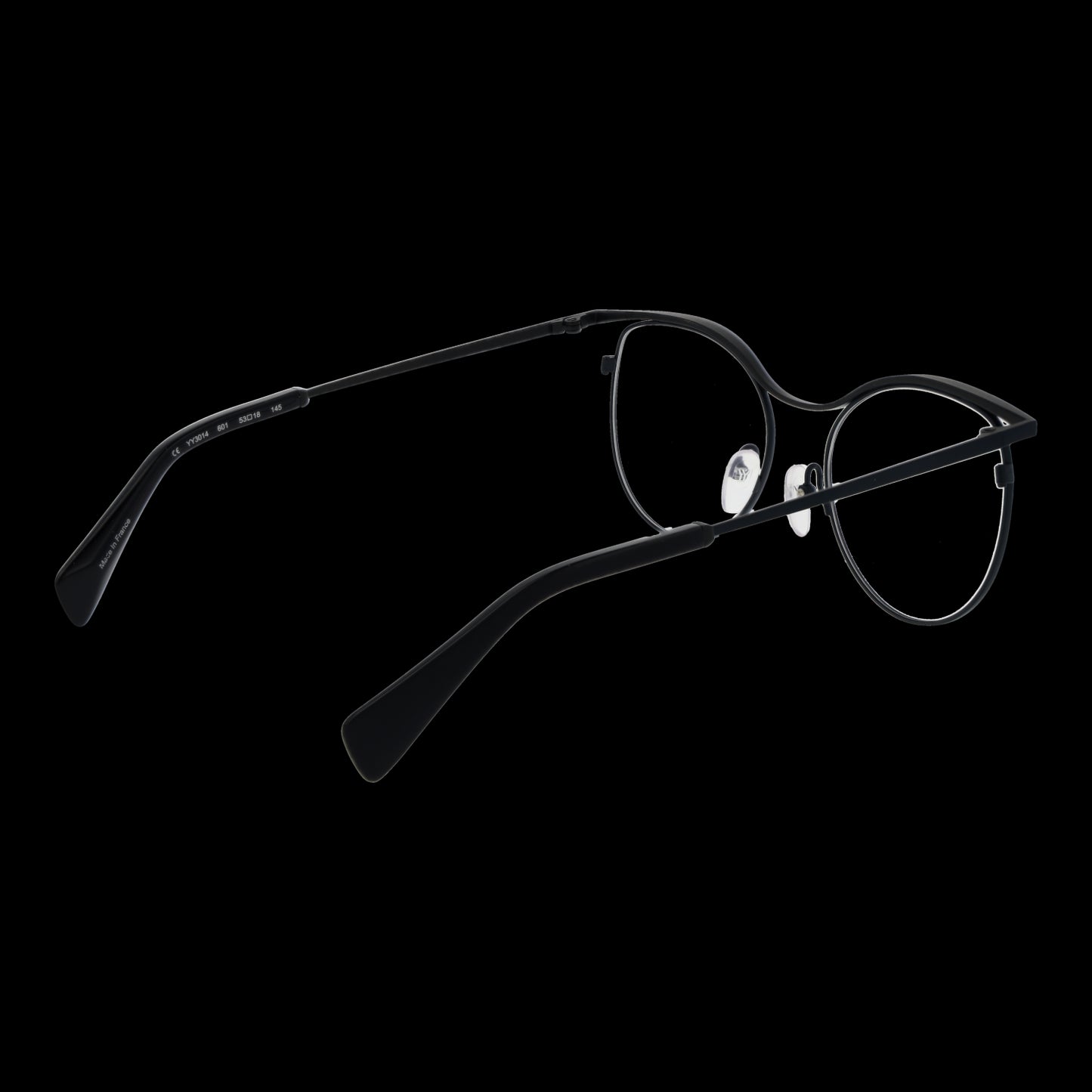 YOHJI YAMAMOTO MOD. YY3014 53601 round black eyeglasses for ladies displayed on black background
