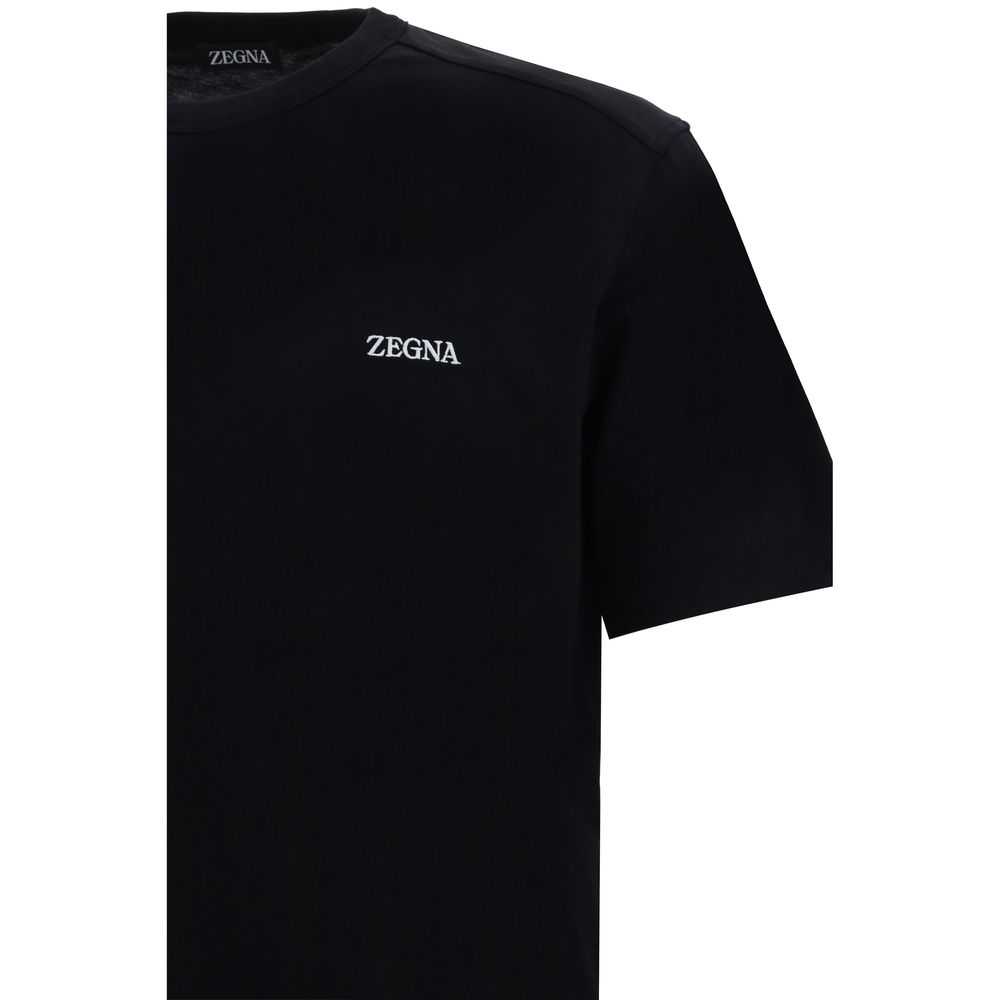 ZEGNA Black Cotton T-Shirt with ribbed crew neck and brand monogram, 100% cotton, AW25 collection, regular fit.