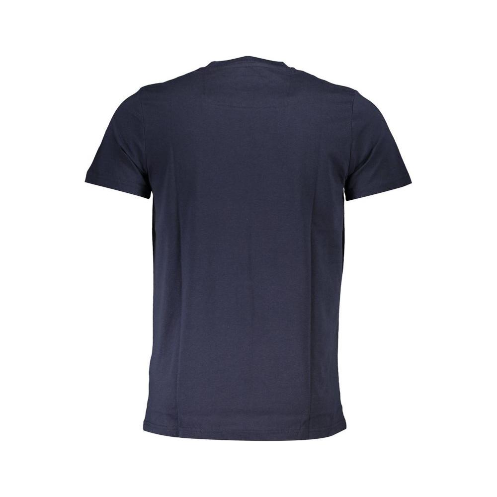 Back view of Cavalli Class Blue Cotton Men T-Shirt displaying short sleeves and comfortable soft cotton fabric.