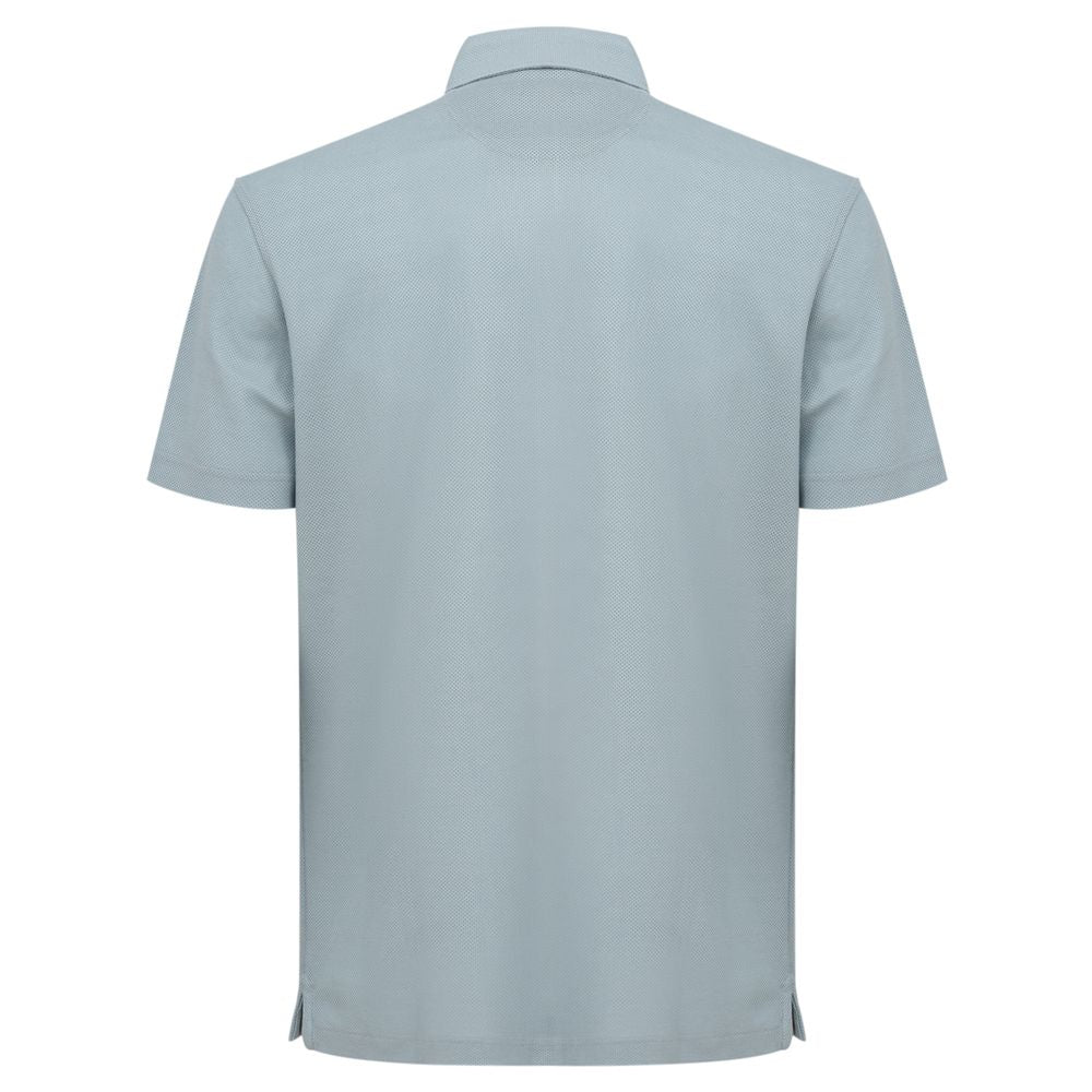 Back view of Corneliani blue cotton polo shirt with classic collar and short sleeves made from piquet fabric, SKU: 24OTT89.