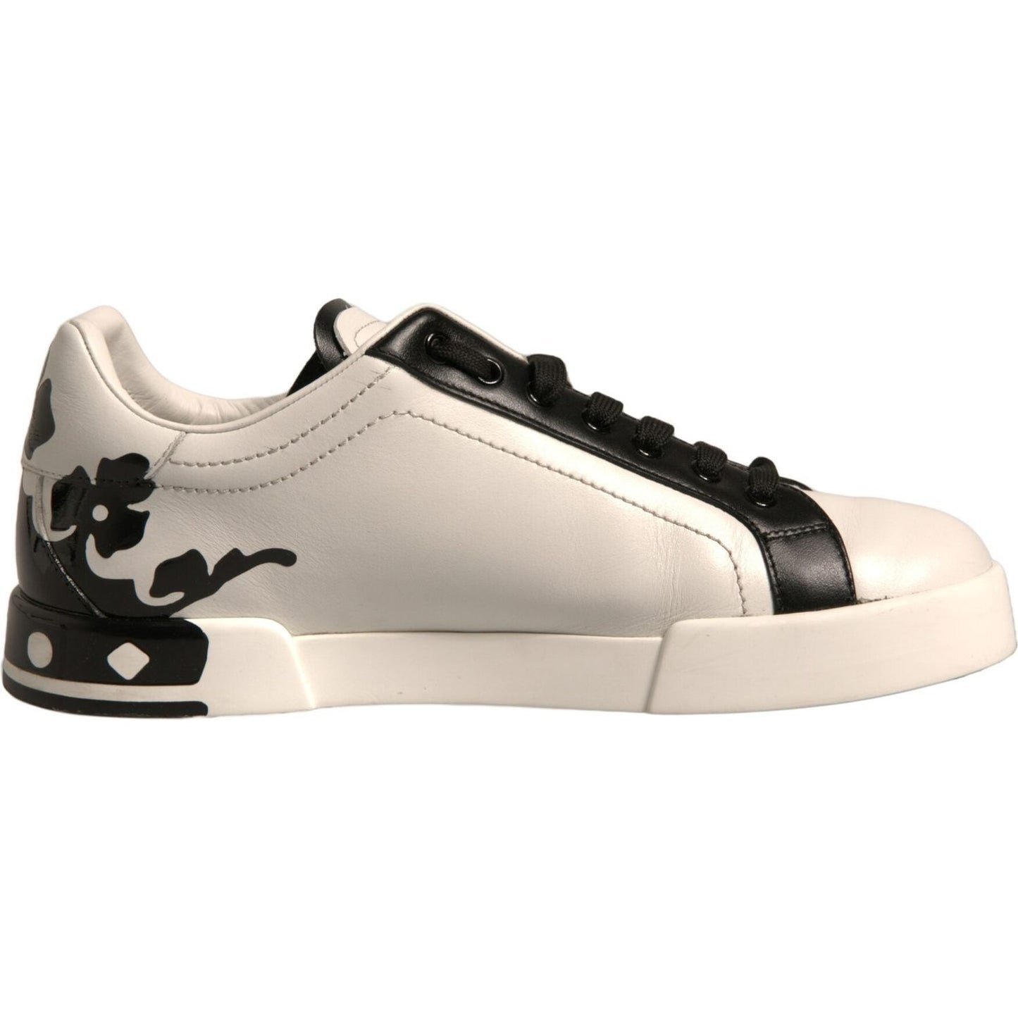 Dolce & Gabbana white and black leather crown Milano sneakers with classic lacing and rubber sole.